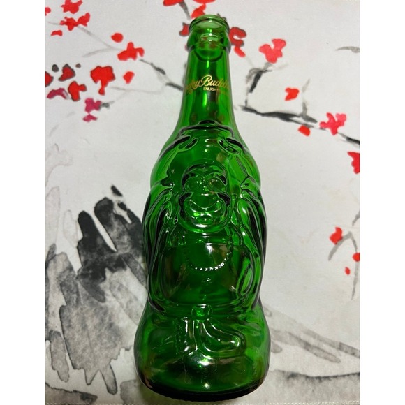 Lucky‎ Buddha Beer Green Glass Embossed Enlightened Shaped Empty Bottle Imported - Picture 2 of 8
